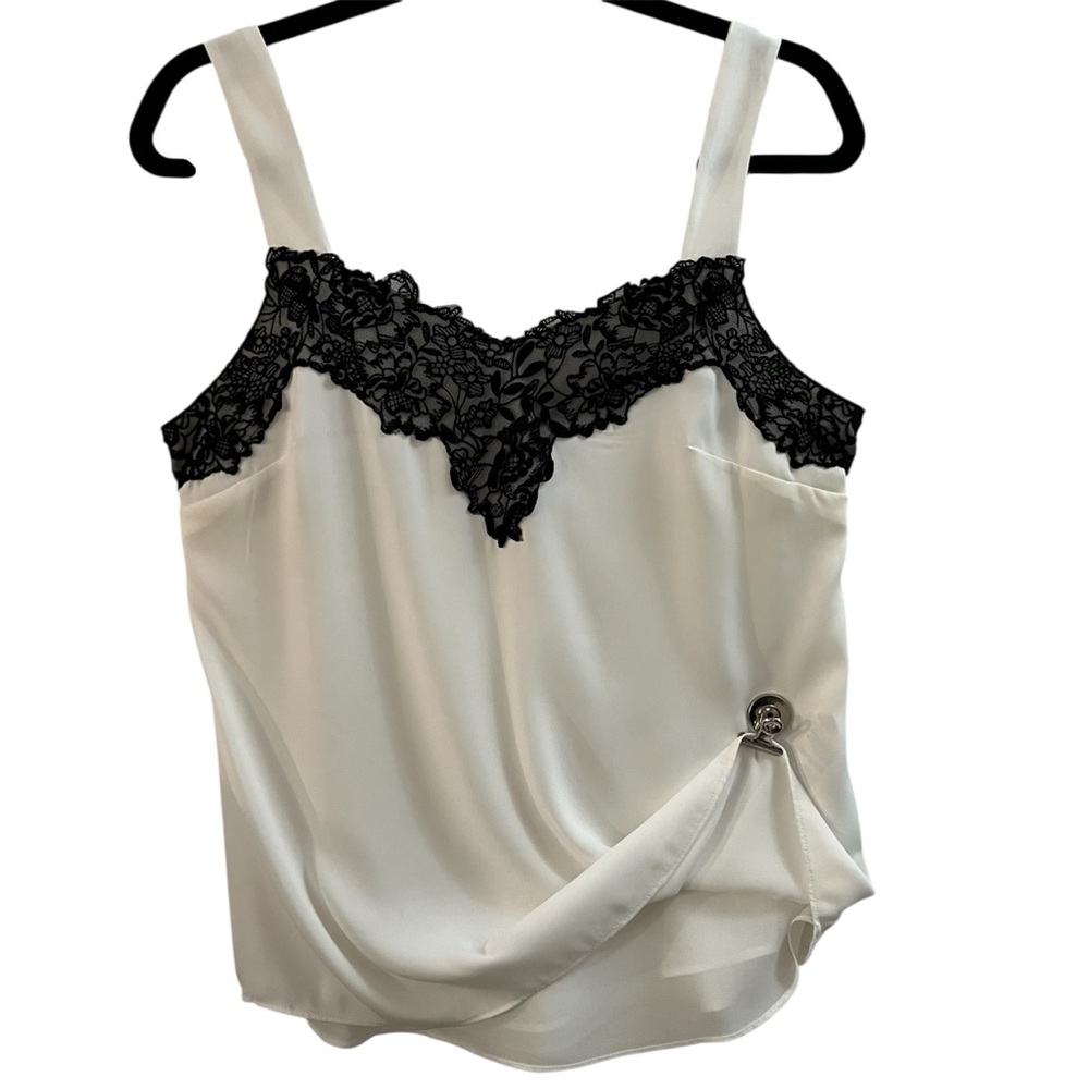 WHITE HOUSE BLACK MARKET TOP, Size S, White Satin Lined Camisole w/ Black Lace. - Picture 4 of 11